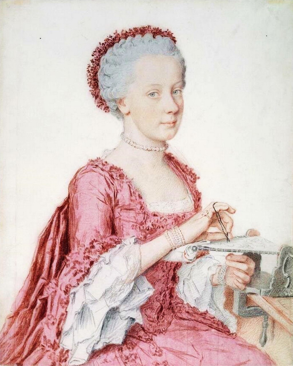 Jean-Etienne Liotard (1702-1789), “Ritratto di Maria Amalia, arciduchessa d’Austria, futura duchessa di Borbone-Parma”, 1762, sanguigna, pietra nera, matita e acquerello su carta. Ginevra (Svizzera), Museo d’arte e di storia